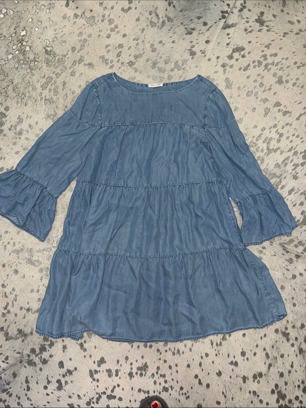 beachlunchlounge Blue Tiered Denim-Look Casual Dress